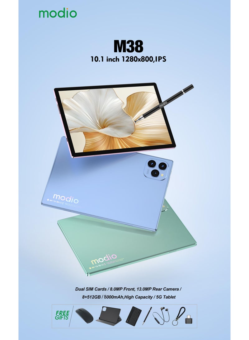 modio M38 5G Tablet with Keyboard - 10.1" - 512GB ROM - 8GB RAM - Dual SIM + WiFi - 8000mAh - Gold - Image 2