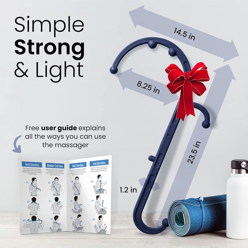 LiBa Back and Neck Massager - Trigger Point Massage Tools for Pain Relief and Manual Massage Hook Therapy Handheld Back Neck Shoulder Massager Navy - Gift for Women & Men - Image 2