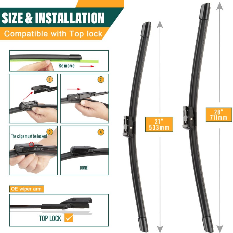 KVQ Windshield Wiper Blades Replacement for Ford Transit-150 Transit-250 Transit-350 2015 2016 2017 2018 2019 2020 2021 2022,Original Factory Quality - 28" 21" (Pack of 2) - Image 3