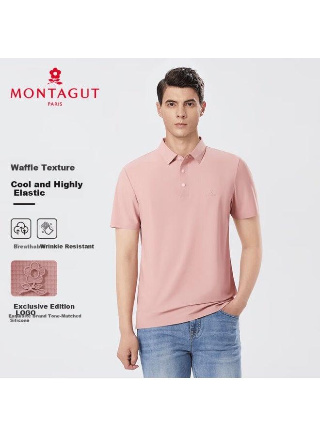 Montagut قميص بولو قصير الأكمام من مونتاجوت للرجال صيفي بنسيج الوافل من الحرير الجليدي قابل للتنفس بلون زهرة الكرز الوردي 2xl/54 - Image 2