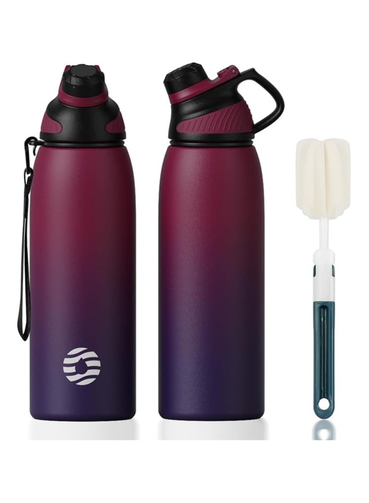 FjBottle Stainless Steel Water Bottle 1L with Magnetic Lid, BPA Free Insulated Water Bottle, Sports Metal Water Bottle Hot&Cold Drinks Vacuum Flask Leak-Proof for Gym, Work, Travel - Image 1