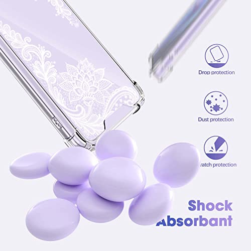 KIOMY Clear Case for Samsung Galaxy S21 FE 5G Shockproof Bumper Protective Cell Phone Back Cover, Hybrid Design Hard PC Back with Flexible TPU Frame Clear with Cute Lace Floral Design - Image 3