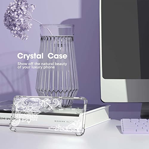 KIOMY Clear Case for Samsung Galaxy S21 FE 5G Shockproof Bumper Protective Cell Phone Back Cover, Hybrid Design Hard PC Back with Flexible TPU Frame Clear with Cute Lace Floral Design - Image 5