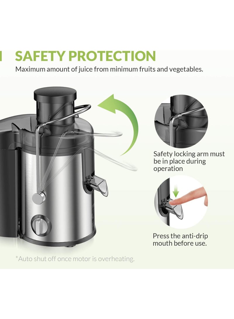 هيكوموني عصارة فواكه كهربائية ، 800 واط 600 مل من الفولاذ المقاوم للصدأ لخلط الفواكه والخضروات الصلبة واللينة ، فتحة تغذية واسعة ، نظام أمان ، سهلة الفك والتنظيف ، مثالية للعصائر الطازجة - Image 4