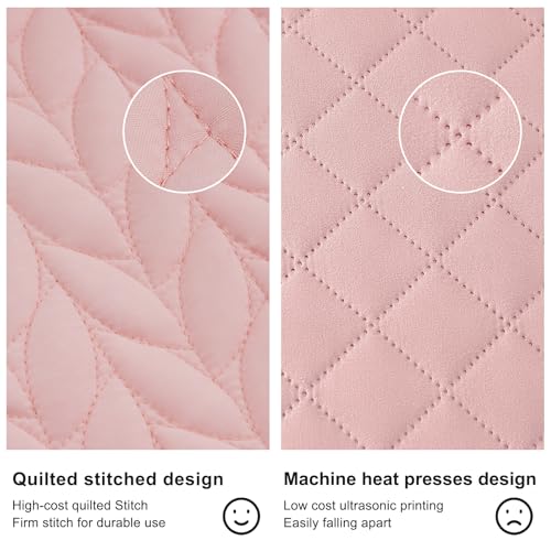 SunStyle Home Pink Quilt Twin Size Bedding Set, Lightweight Comforter Bedspread Blanket Soft Reversible Coverlet for All Season 2pcs Leaf Embroidered Durable Quilted Stitching Bed Set Blush Girl - Image 5
