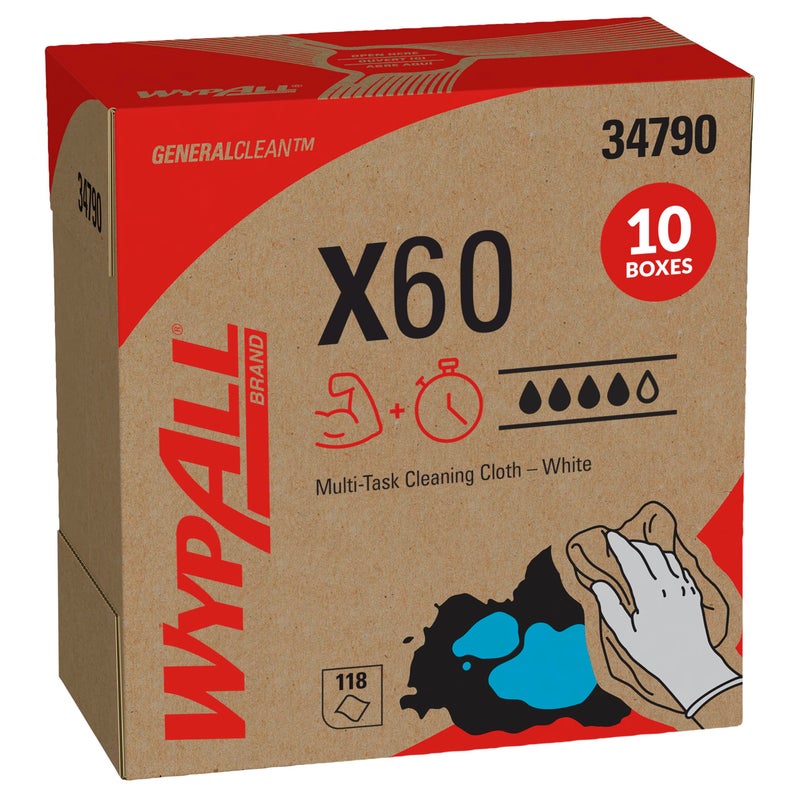 WypAll GeneralClean X60 Cloths Multi-Task Cleaning Wipes (34790), Pop-Up Box, Strong and Absorbent Towels, White (10 Boxes of 118 Sheets, 1,180 Sheet Total) - Image 1