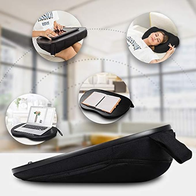 rayihni LAP DESK MULTI-FUNCTION KNEE DESK FOR LAPTOP MACBOOK IPAD TABLET FITS UP TO 18IN PORTABLE HAND PILLIOW, COMFORTABLE CUSHION- SQUARE BLACK ... 18.9"W * 13.8"D * 3.1"H - Image 2