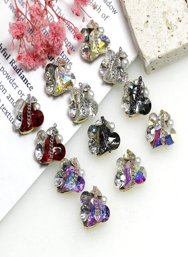Vezocim Heart Nail Art Rhinestones, 3D Love Heart Crystal Nail Diamond Decorations, Shining Black White Red Purple Love Chain Pile Drill Design for Women Manicure Art, DIY Jewelry Making Craft Supplies - Image 3