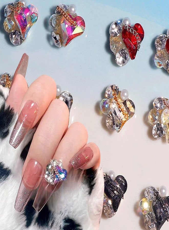 Vezocim Heart Nail Art Rhinestones, 3D Love Heart Crystal Nail Diamond Decorations, Shining Black White Red Purple Love Chain Pile Drill Design for Women Manicure Art, DIY Jewelry Making Craft Supplies - Image 1