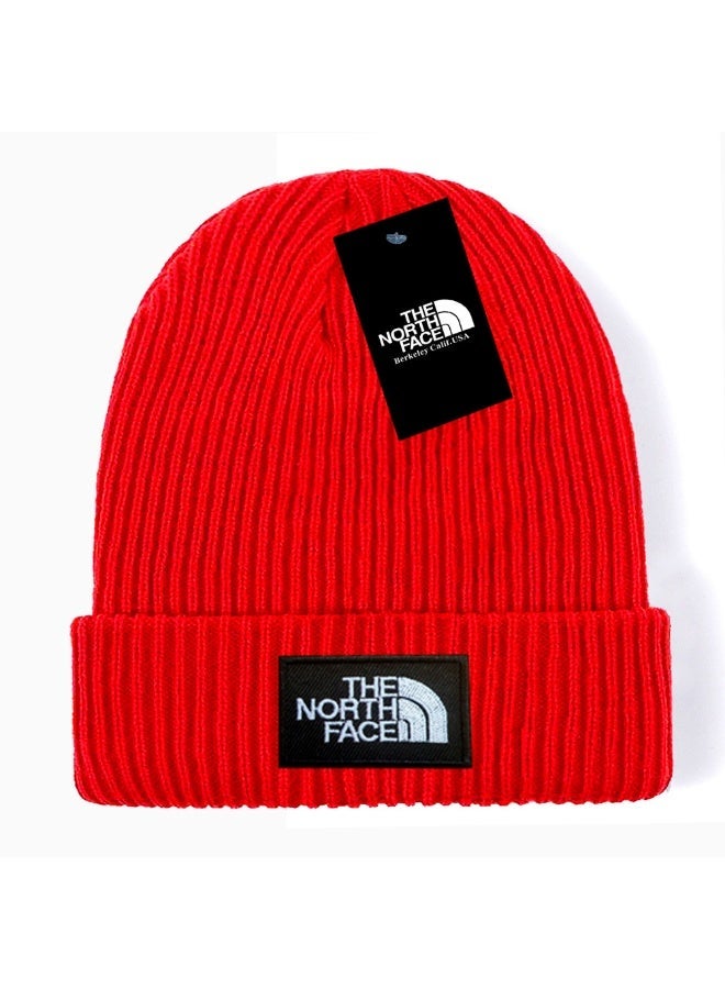 The North Face Bold Red Ribbed Knit Beanie – Eye-Catching Winter Streetwear Warm Cap 596Size