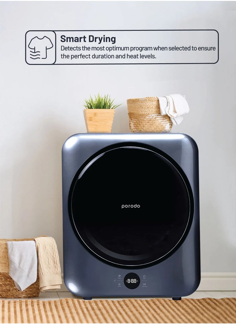 porodo Smart Mini Dryer 4KG with UV Function 1150W / Mini clothes dryer / Compact dryer for home / Mini laundry dryer - Silver  - Image 3