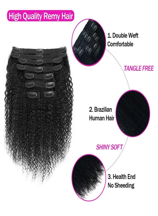 Cecycocy 4a 4b Afro Kinky Curly Clip in Hair Extensions Human Hair Clip in Extensions 8pcs 120g/set 12A Brazilian Virgin for Black Women Natural Black Color 14 Inch - Image 4