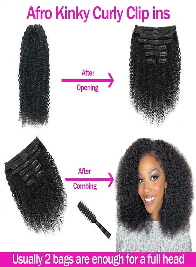 Cecycocy 4a 4b Afro Kinky Curly Clip in Hair Extensions Human Hair Clip in Extensions 8pcs 120g/set 12A Brazilian Virgin for Black Women Natural Black Color 14 Inch - Image 2