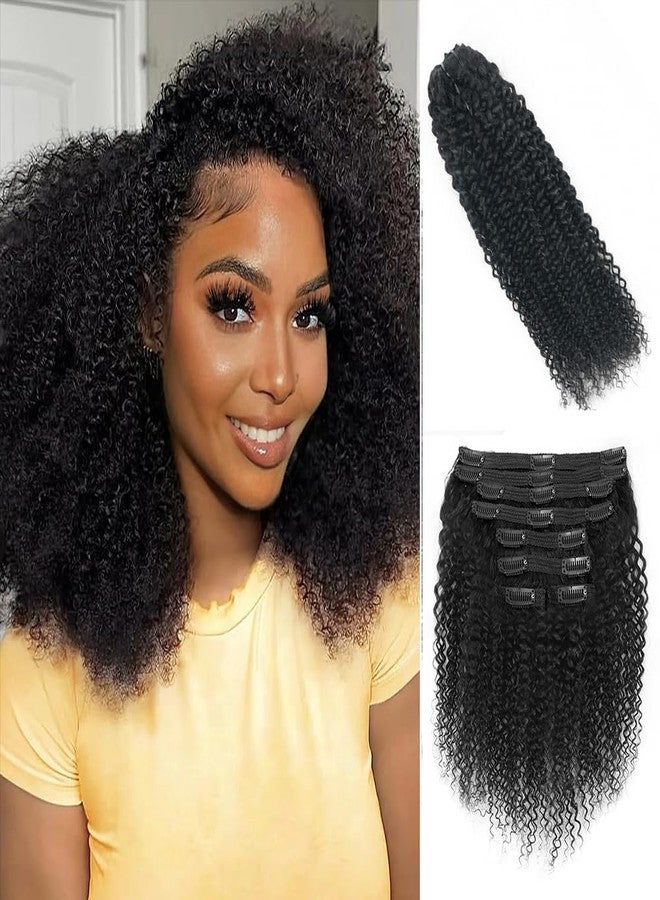 Cecycocy 4a 4b Afro Kinky Curly Clip in Hair Extensions Human Hair Clip in Extensions 8pcs 120g/set 12A Brazilian Virgin for Black Women Natural Black Color 14 Inch - Image 1