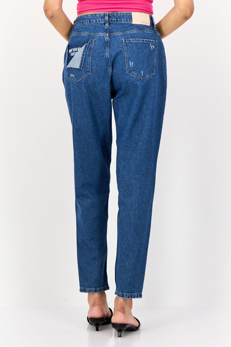 ONLY Women Straight Fit High Rise Ripped Non Stretch Denim Jeans, Blue  - Image 3