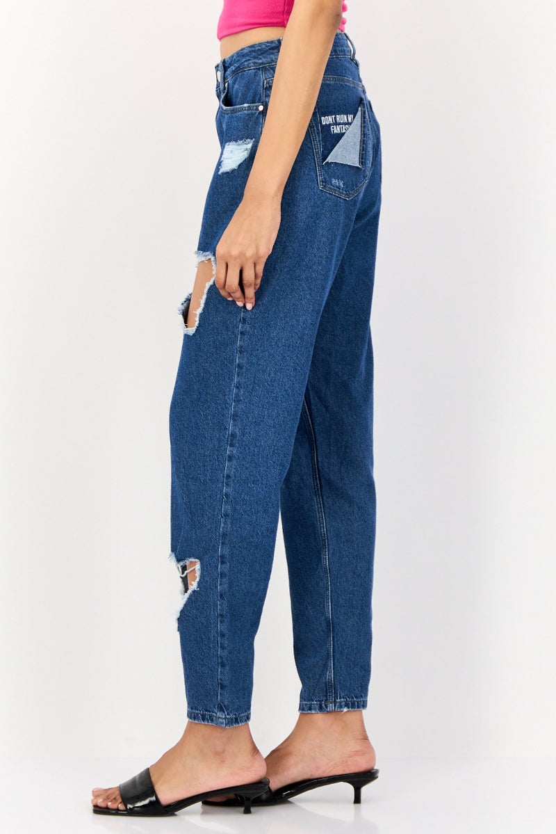 ONLY Women Straight Fit High Rise Ripped Non Stretch Denim Jeans, Blue  - Image 4