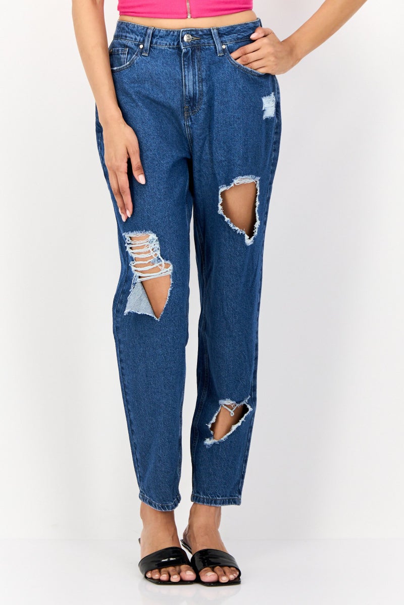 ONLY Women Straight Fit High Rise Ripped Non Stretch Denim Jeans, Blue  - Image 1