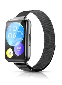 Watch Bracelet Compatible with Huawei Watch Fit 2, Metal Woven Stainless Steel Magnetic Replacement Strap, Classic Adjustable Watch Strap for Huawei Watch Fit 2  Black  - Image 2