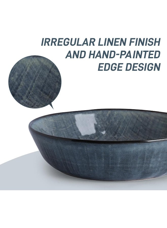 Famiware Moonlight 4 Piece Stoneware Pasta Bowls Set in 8.7 inches, 34oz Serving Bowl for Pasta, Salad, Noodles with Linen Finish, Scratch Resistant, Microwave & Dishwasher Safe, Dark Blue  - Image 5