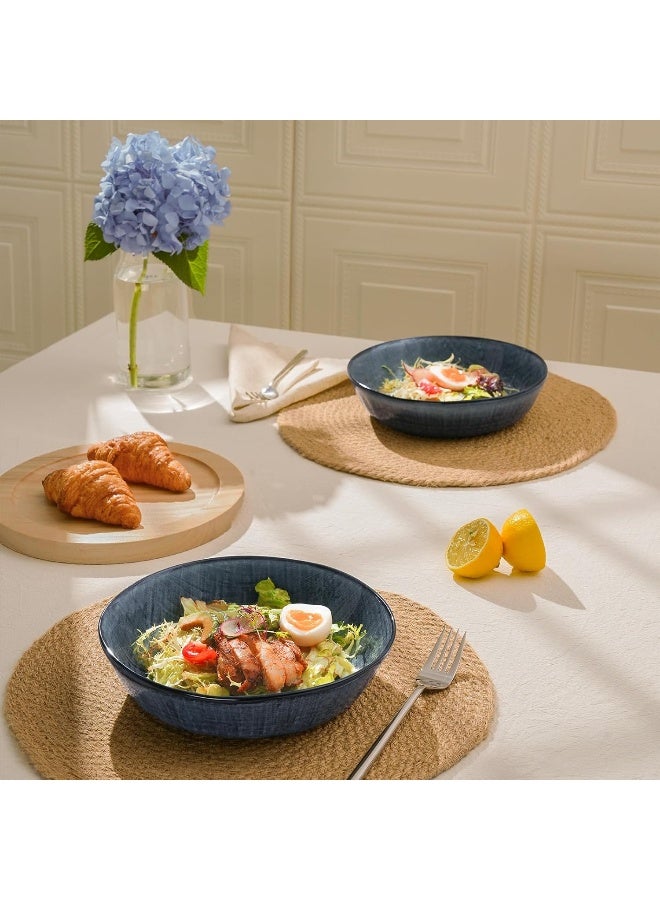 Famiware Moonlight 4 Piece Stoneware Pasta Bowls Set in 8.7 inches, 34oz Serving Bowl for Pasta, Salad, Noodles with Linen Finish, Scratch Resistant, Microwave & Dishwasher Safe, Dark Blue  - Image 3