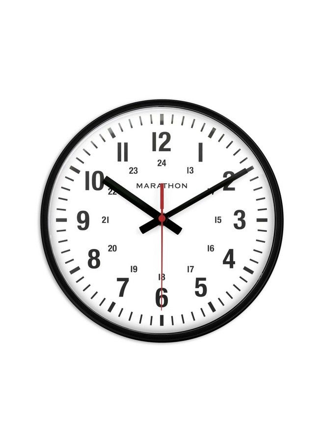 Marathon 10” Analog Clock Black Silent Continuoussweep Second Hand Easytoread Dial 12 & 24Hour Markers Integrated Keyholes For Easy Wall Mounting - Image 2