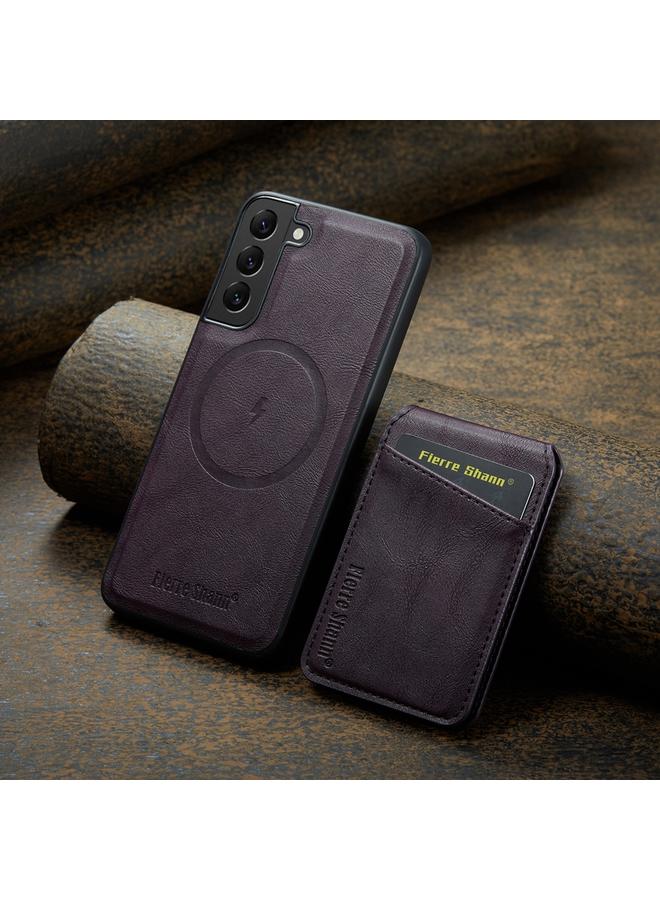 FIERRE SHANN Case For Samsung Galaxy S22+ 5G Fierre Shann Cowhide Vertical Flip Magnetic Card Holder Phone Case  - Image 2
