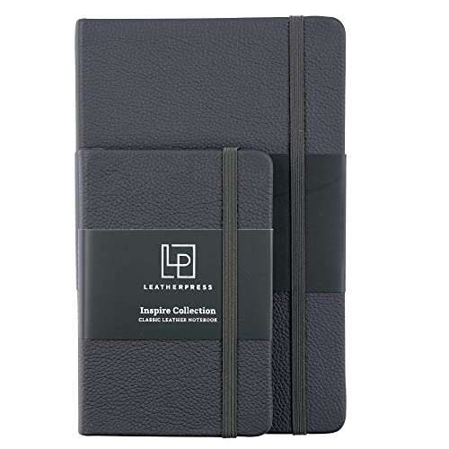 Leatherpress Classic Leather Notebook Writing Journal, Hardcover, Elastic Closure Narrow Ruled Pages, Inspire Collection - Image 4