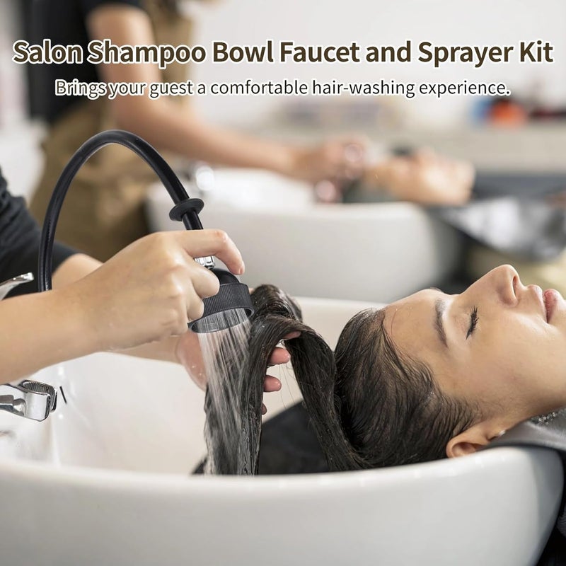 Salon Shampoo Bowl Faucet and Sprayer Kit, Beauty Salon Sink Faucet Replacement Set with 3/8 to 1/2 Npt Adapters - Image 2