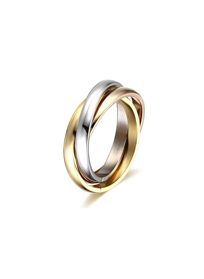 Zelenska Titanium Steel Geometric Minimalist Stackable Ring – 18K Gold Plated Trinity Design for Women - Image 1
