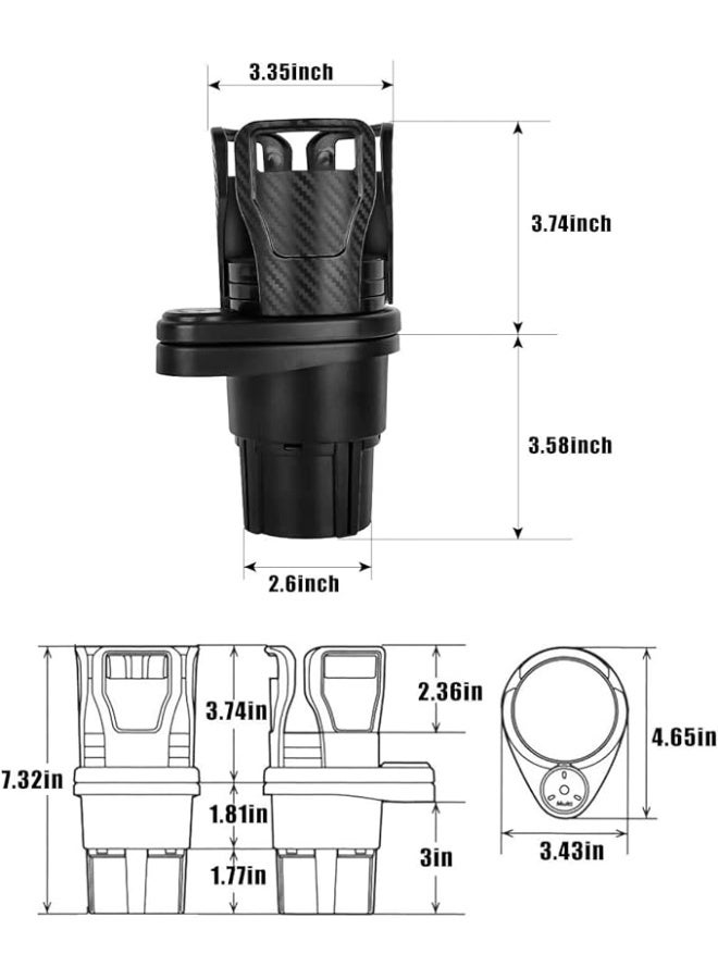 Car Cup Holder with Adjustable Base - Black - Image 2