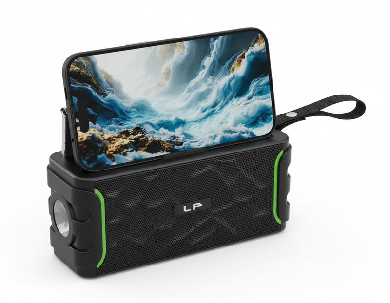 ال بي سبيكر بلوتوث لاسلكي محمول LP-V95 مع حامل للجوال، صوت ستيريو عالي 8 واط وباس قوي، يدعم راديو FM وUSB وذاكرة، بطارية 800mAh، تقنية TWS، مثالي للرحلات والحفلات والمنزل - لون أسود - Image 1