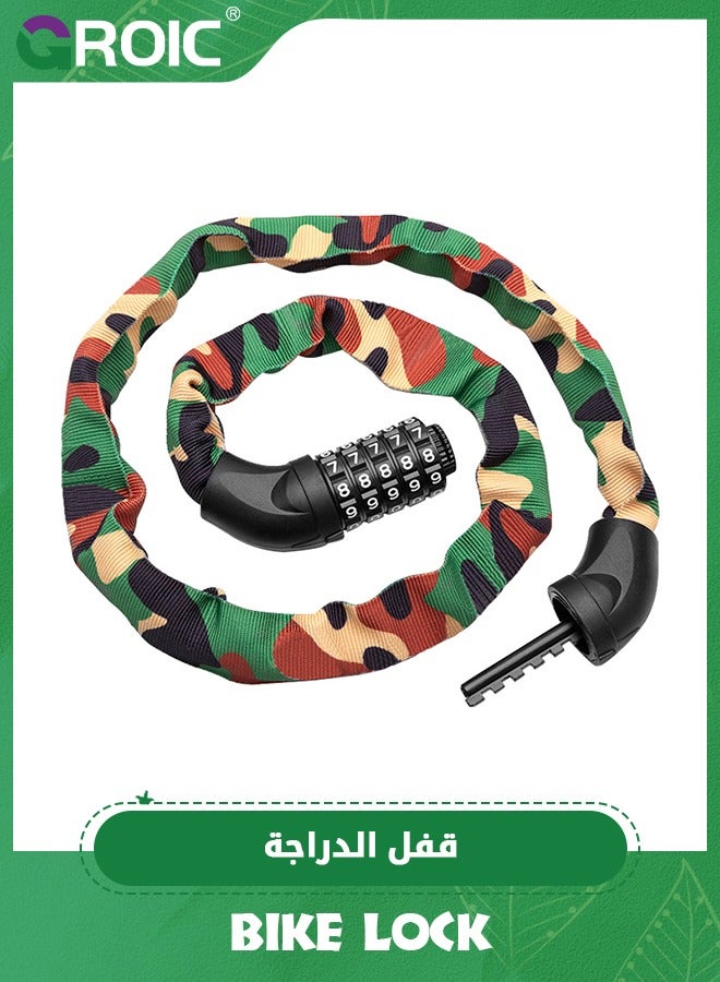 GROIC قفل سلسلة الدراجة، قفل سلسلة دراجة بترتيب رقمي قابل لإعادة الضبط مكون من 5 أرقام، قفل دراجة ثقيل مضاد للسرقة بطول 1.2م للدراجة، الدراجة الكهربائية، ملحقات الدراجة - Image 1