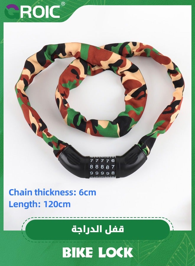 GROIC قفل سلسلة الدراجة، قفل سلسلة دراجة بترتيب رقمي قابل لإعادة الضبط مكون من 5 أرقام، قفل دراجة ثقيل مضاد للسرقة بطول 1.2م للدراجة، الدراجة الكهربائية، ملحقات الدراجة - Image 3