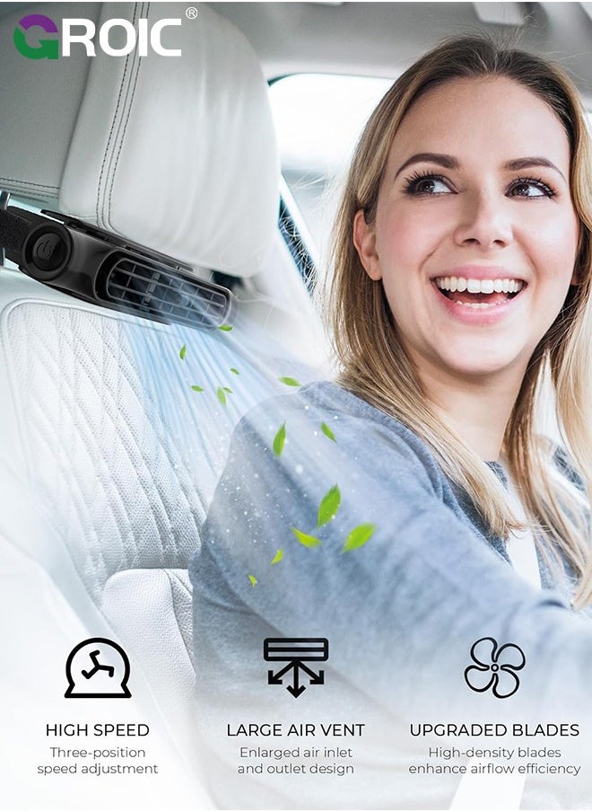 GROIC Car Fan, Car Seat Fans Blow Cold Air Backseat Car Fans Portable Car Fans for Back Seat for Kids for Cars, 3 Wind Speed Adjustable Strong Wind Electric Auto Fans Car Seat Clip Fan for SUV, RV, Vehicles  - Image 2