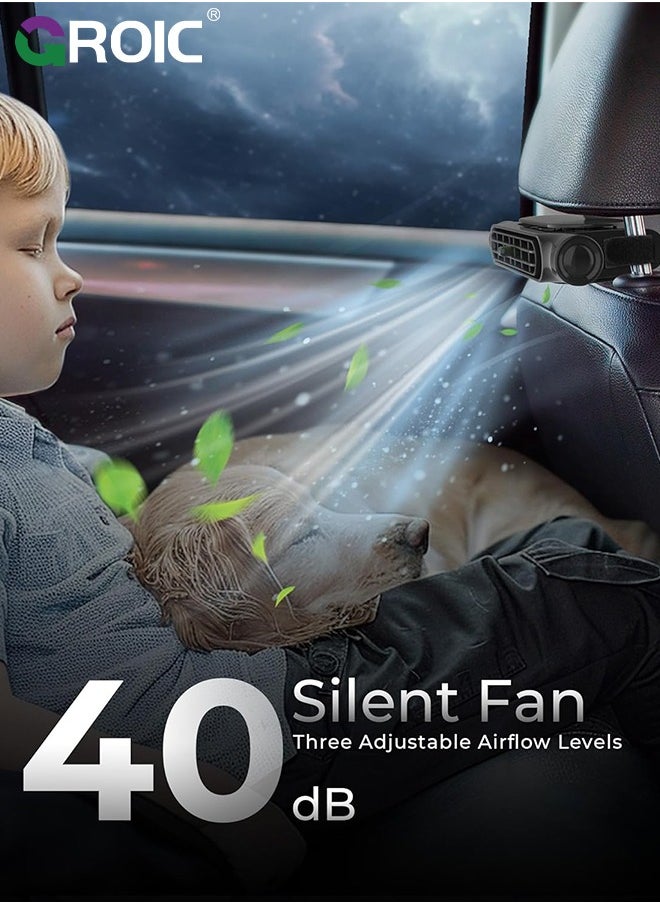 GROIC Car Fan, Car Seat Fans Blow Cold Air Backseat Car Fans Portable Car Fans for Back Seat for Kids for Cars, 3 Wind Speed Adjustable Strong Wind Electric Auto Fans Car Seat Clip Fan for SUV, RV, Vehicles  - Image 3