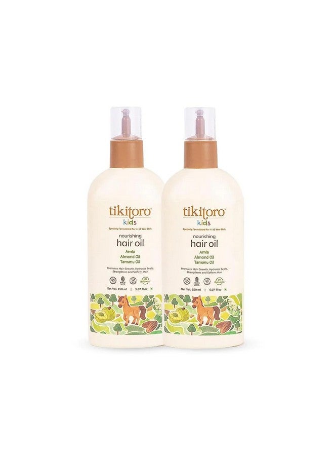 Tikitoro Kids Nourishing Hair Oil Pack Of 2, 100% Vegan with Bringha, Tamanu, Amla, Olive, Aloe & Argan Oil, Promotes Hair Growth, Conditions Scalp, No Paraben & Sulphate (150 ml x 2) - Image 1
