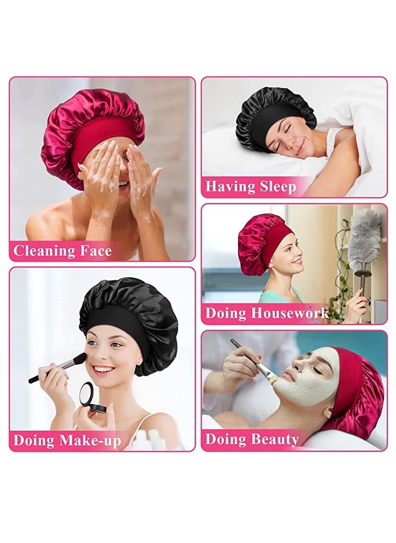 RTYY 2Pcs Oversize Silk Satin Hair Bonnet for Sleeping, Sleep Bonnet with Elastic Soft Band,Sleep Bonnet Sleep Cap for Hair Curly Hair Sleeping Natural Hair  - Image 3