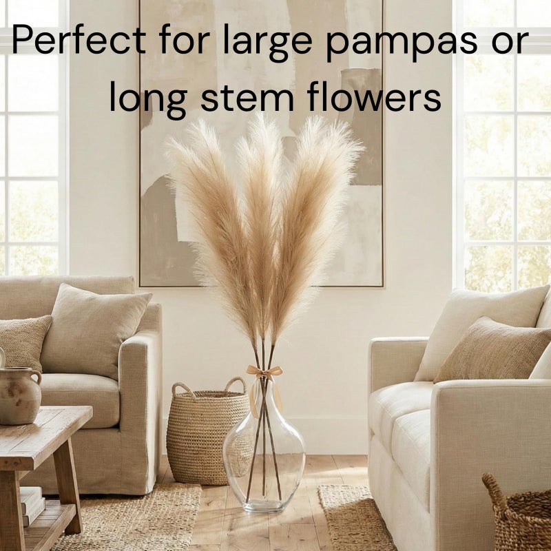 RyddeligHome Large Glass Vase for Floor, 15" Tall Clear Glass Floor Vase for Pampas Grass and Long Stem Flowers, Big Glass Vase Decor for Living Room Bedroom, Clear Vase - Image 2