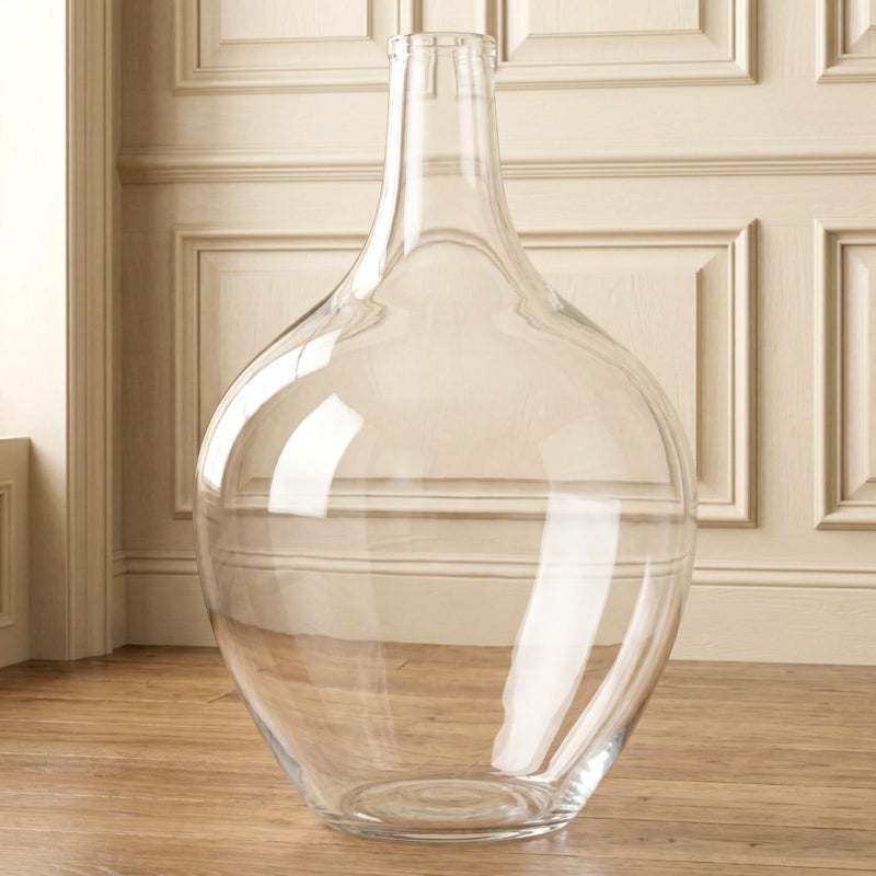 RyddeligHome Large Glass Vase for Floor, 15" Tall Clear Glass Floor Vase for Pampas Grass and Long Stem Flowers, Big Glass Vase Decor for Living Room Bedroom, Clear Vase - Image 1
