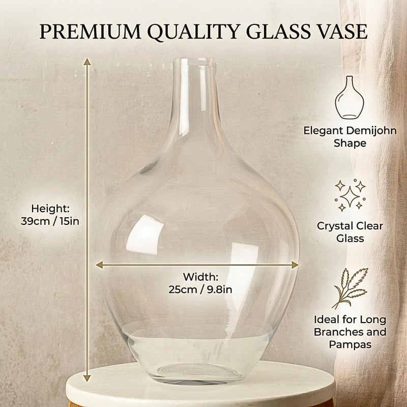 RyddeligHome Large Glass Vase for Floor, 15" Tall Clear Glass Floor Vase for Pampas Grass and Long Stem Flowers, Big Glass Vase Decor for Living Room Bedroom, Clear Vase - Image 5