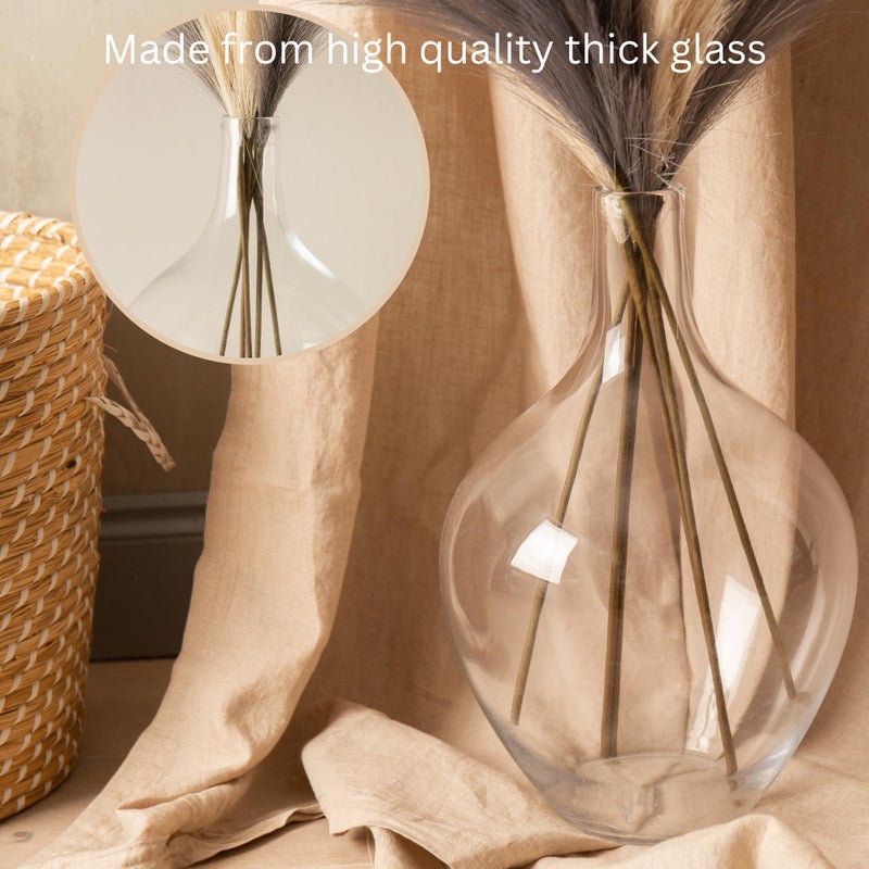 RyddeligHome Large Glass Vase for Floor, 15" Tall Clear Glass Floor Vase for Pampas Grass and Long Stem Flowers, Big Glass Vase Decor for Living Room Bedroom, Clear Vase - Image 3