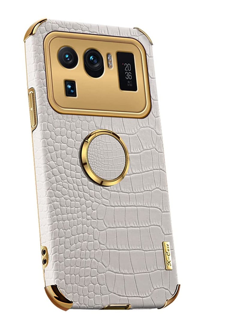 SYOSI Case for Mi 11 Ultra Ultra thin Soft TPU Crocodile Leather Shockproof Bumper With Ring Bracket and Camera Protection, Protective Shock Absorption Bumper Soft Case 6.81"  White - Image 2
