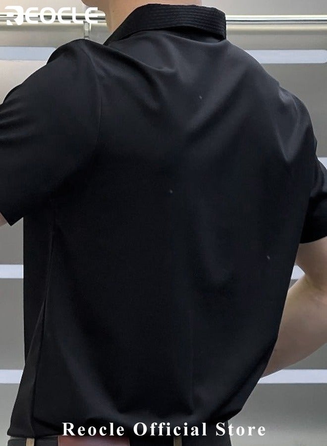 REOCLE Men's Polo Shirts Quick Dry Short Sleeve Golf Shirt Casual Moisture Wicking Shirt Business Polo Shirt Athletic Performance Polo Shirt - Image 2