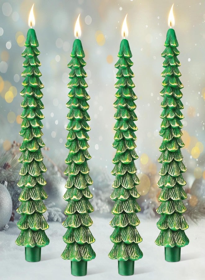 Enhon 10 Inch Christmas Tree Candles, 4 Pcs Pure Beeswax Christmas Tree Shaped Taper Candles for Xmas Festive Decor, Advent Party Celebration, Banquet Centerpiece Decoration(Green) - Image 1