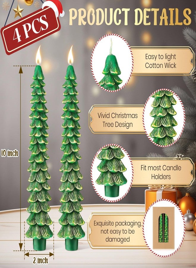Enhon 10 Inch Christmas Tree Candles, 4 Pcs Pure Beeswax Christmas Tree Shaped Taper Candles for Xmas Festive Decor, Advent Party Celebration, Banquet Centerpiece Decoration(Green) - Image 2