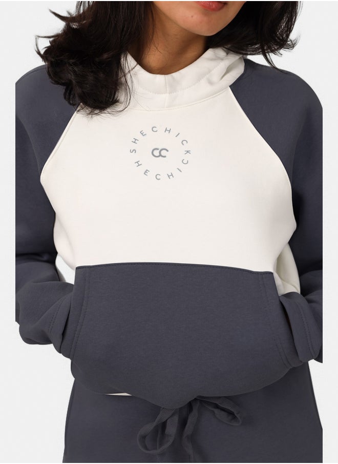 SHECHICK Shechick White & Dark Grey Cropped Hoodie  - Image 1