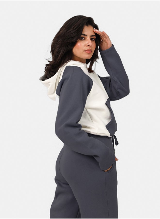 SHECHICK Shechick White & Dark Grey Cropped Hoodie  - Image 3