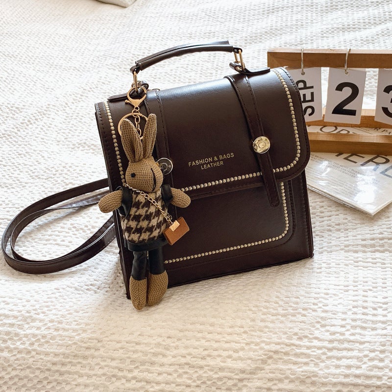 Vintage Fashion Academy Style Double Backpack Womens 2024 Winter New Western Style Multifunctional Elegant Maillard Shoulder Bag Coffee color 