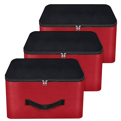 NISUN 3 Pack Nylon Wardrobe Bag Underbed Moisture Proof Cloth Storage Organizer, Storage box for Clothes Saree Bags with Zippered Closure & Handle(Red & Black, 38.1x25.4x35cm),Square - Image 1