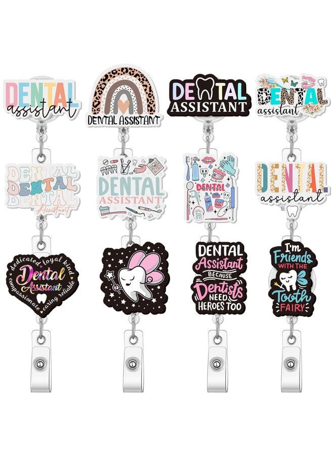 Geyoga 12 Pcs Dental Assistant Badge Holder Retractable Badge Reels Cards Holder with Clip Gift for Social Workers Dentist Volunteer Ot Doctor Nurse Coworker Appreciation - Image 1